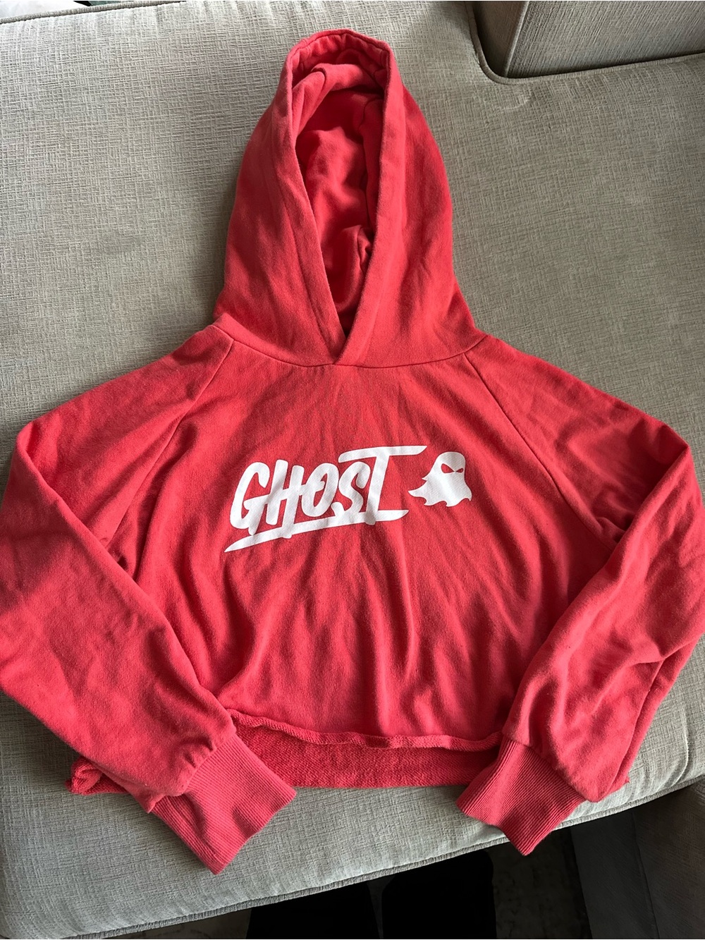 Ghost Logo Cropped Hoodie - Red